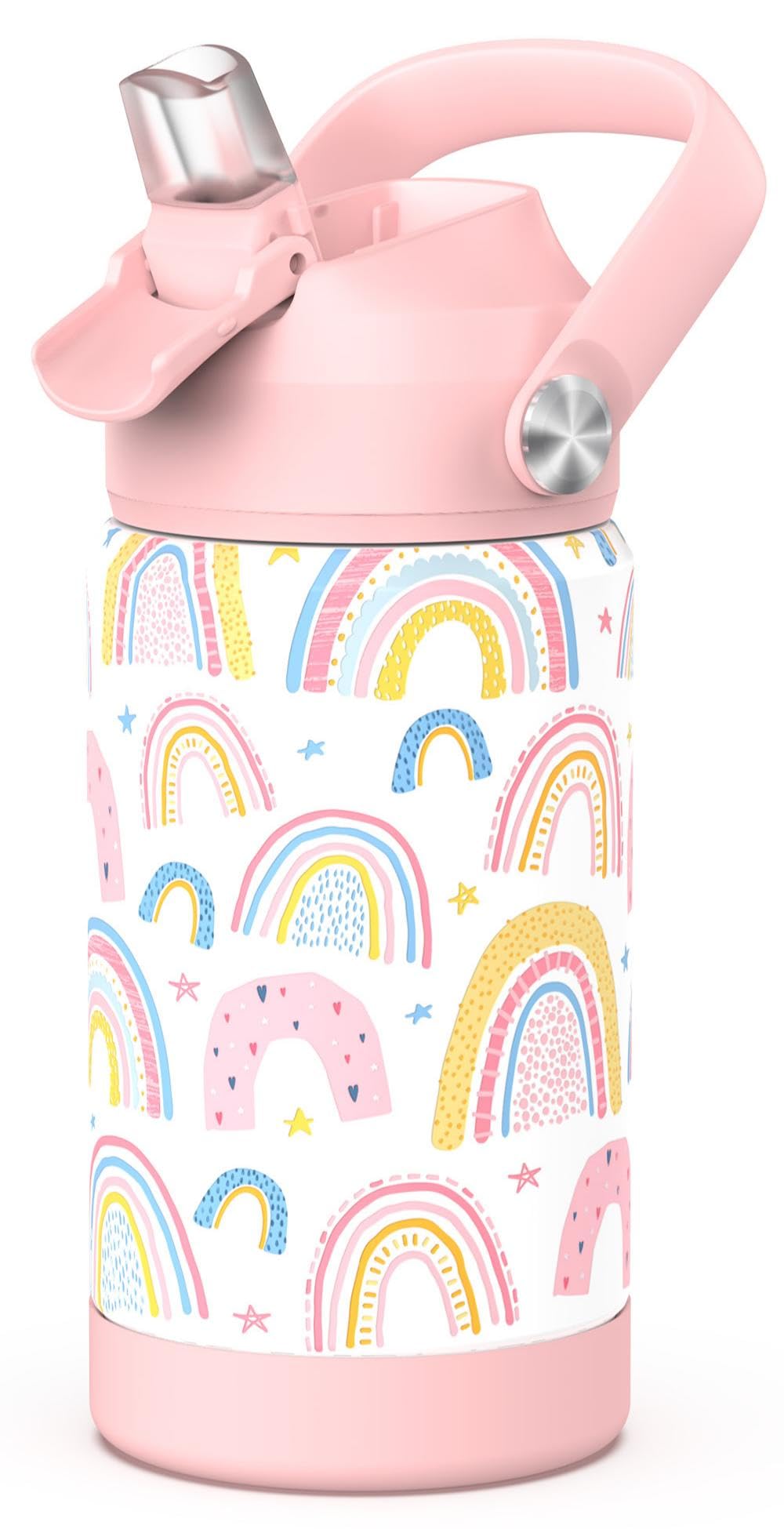 Ntskood Girls Rinbow Water Bottle for School，Kids 12 oz Insulated Stainless Steel Cup with Straw, Double-Wall Vacuum Leakproof — image 1