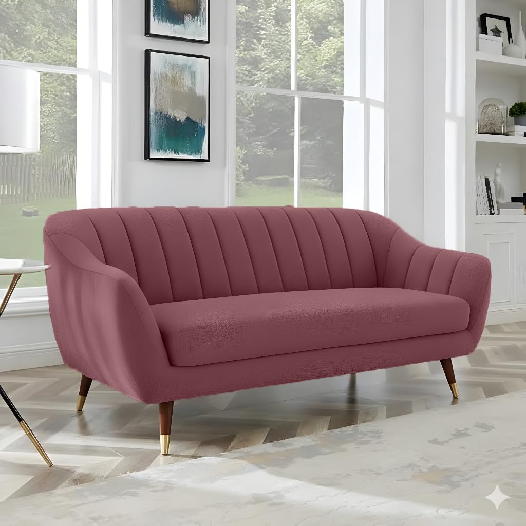 AMATA Marino3 Seater Mauve Colour Suede Velvet Fabric Sofa Set with Two Cushions Perfect for Home Office Guests Living Room (01 Move, 3 Seater)(3 Year Warranty)