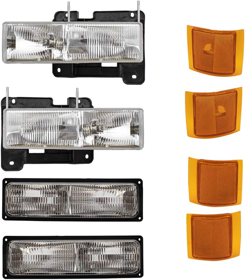 Brock Replacement 8 Piece Headlights and Signal Lights Compatible with 1994-2002 Chevrolet C/K, 1994-2000 Chevrolet Suburban; 1995-2000 Chevrolet Tahoe -Not For GMC Models-