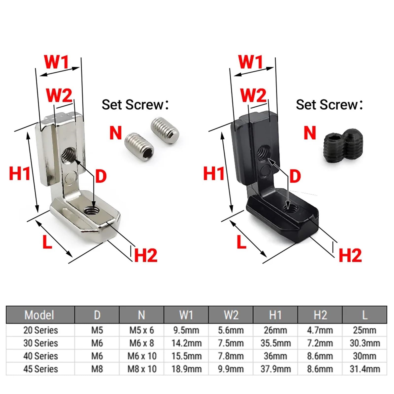 Escuadras Metalicas 10 conectores de esquina ocultos interiores con tornillos for perfil de aluminio(30-M6 Black)