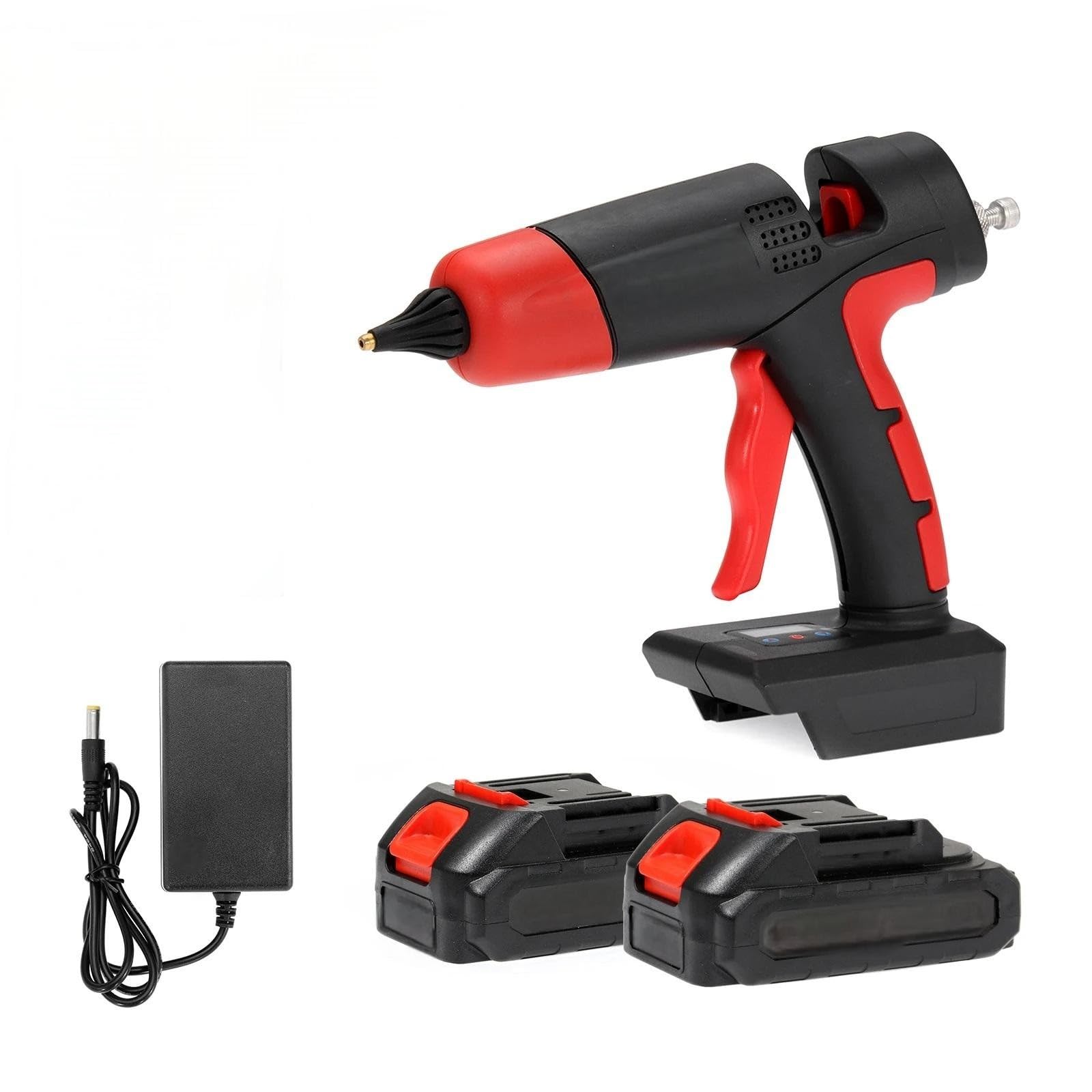 Pistola de pegamento termofusible 100W, inalámbrica, recargable, con batería iones litio y boquilla cobre pistola de pegamento caliente(2pcs)