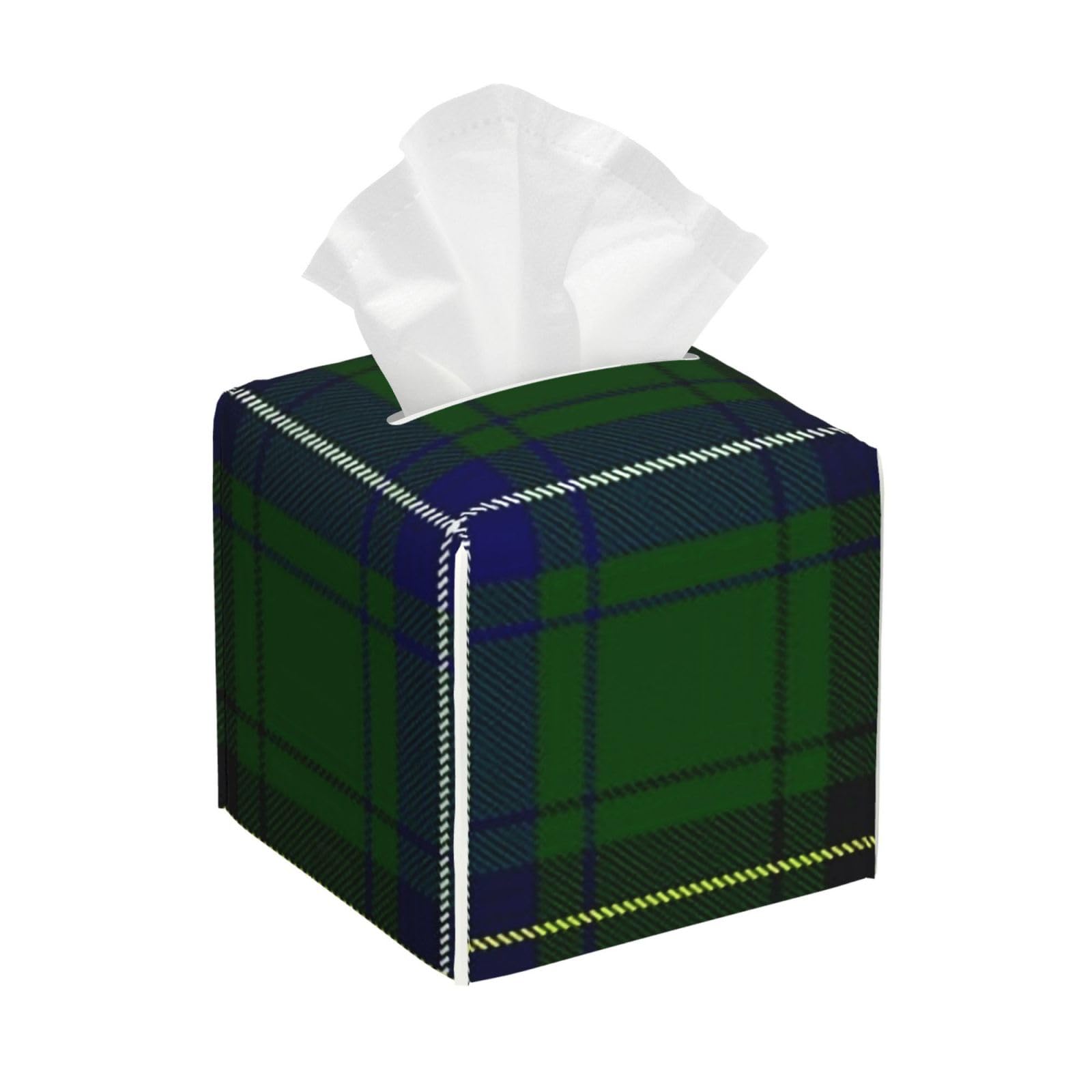 Clan Henderson Tartan High-End Square Leather Tissue Box Cover, Cube Tissue Box Holder, for Table