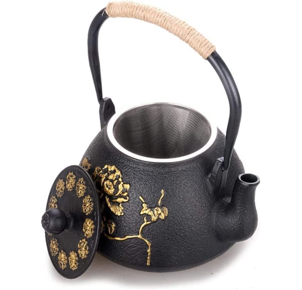 Tetera Tradicional,China Tetera De 40oz/1,2 litros con Infusor, Hierro Fundido, Artesanía Japonesa, Agua Hervida Sin Recubrimiento, Crudo Amante(A)