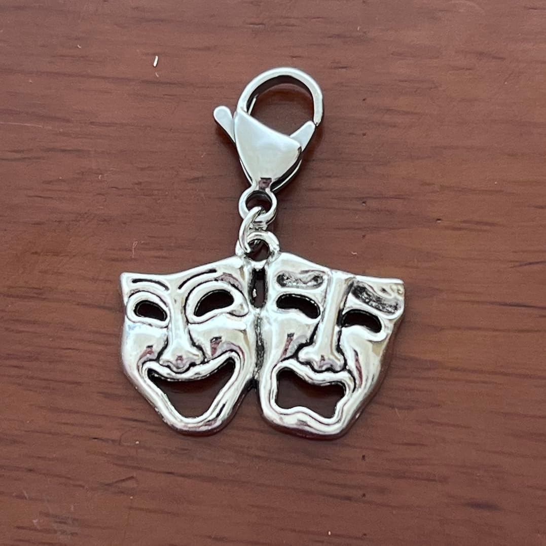AMOBESTER Comedy & Tragedy Mask Clip on Charms Clasp Jewelry for Women Friend