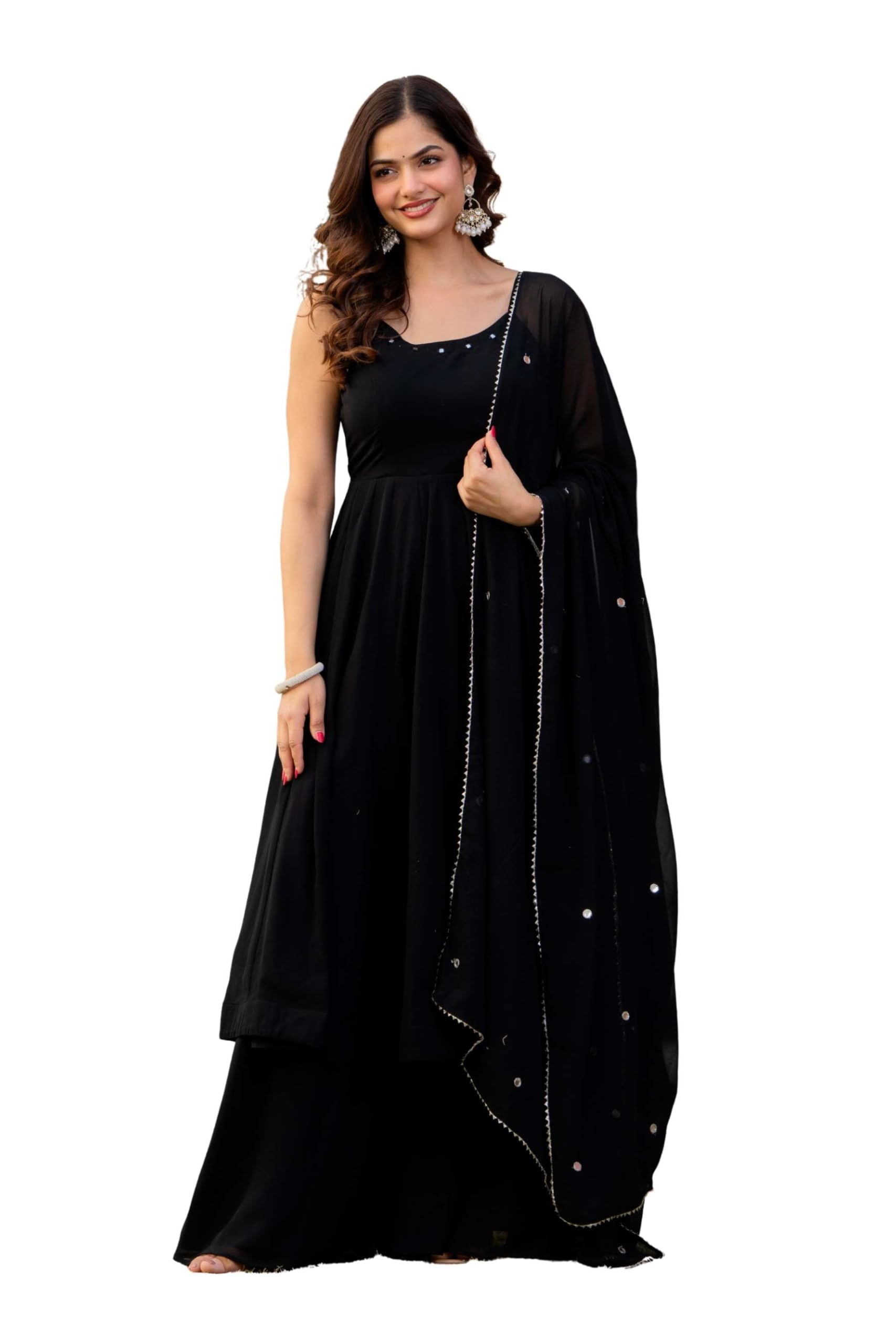 Eternal Black Georgette Mirror Work Anarkali Palazzo Set with Dupatta for Women | Party, Wedding-image-0