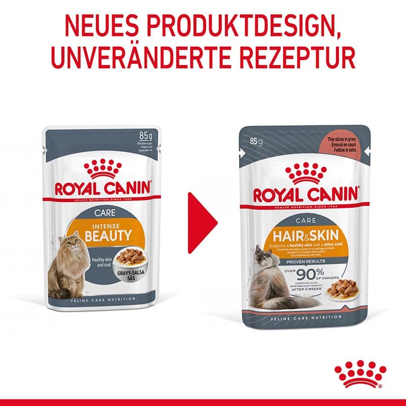 Royal Canin Hair & Skin Care Gravy | Doppelpack | 2 x 12 x 85g | Alleinfuttermittel für ausgewachsene Katzen | Feine Stückchen in Soße | Kann zu einem gesundes Fell beitragen