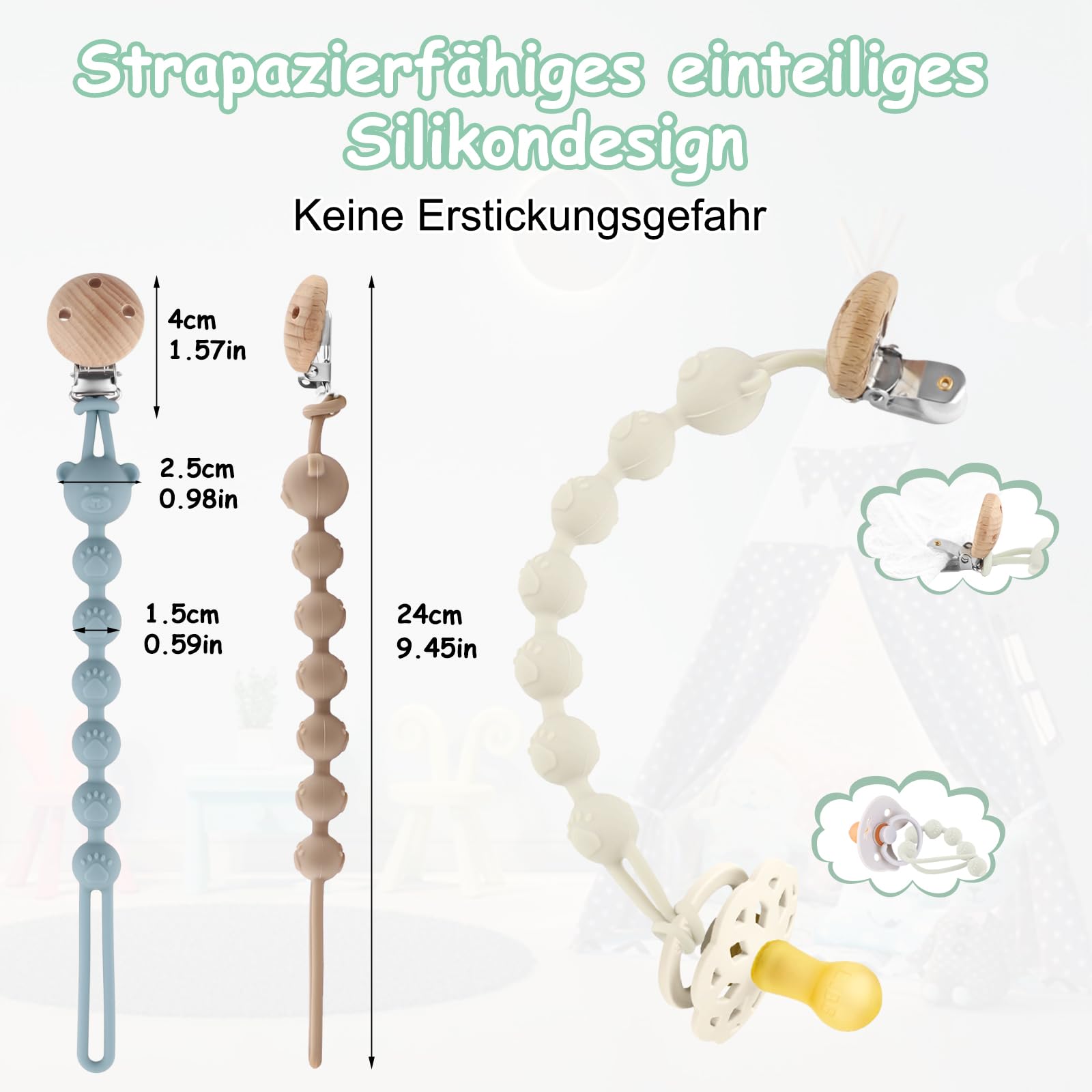 Juego de 4 cadenas de silicona para chupete para bebé, sin BPA, cinturones de seguridad para juguetes, cadena de lactancia para niñas, cadena de lactancia para niños y juguetes para bebés