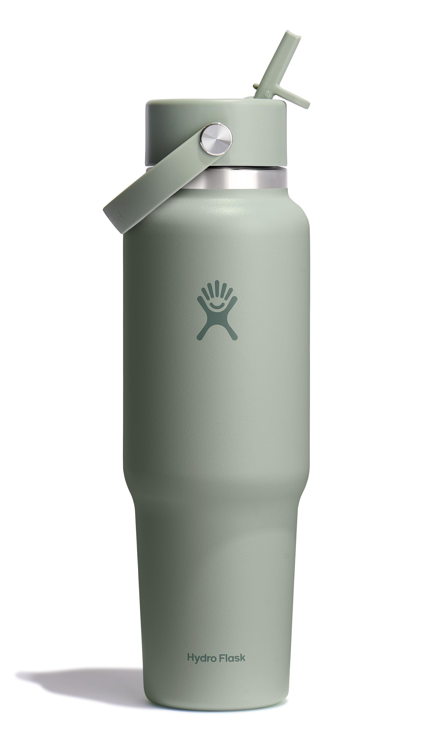 Photo 1 of Hydro Flask Travel Water Bottle - Insulated Stainless Steel - Wide Straw Lid, Non Spill, Leakproof in 40 Oz Agave Green