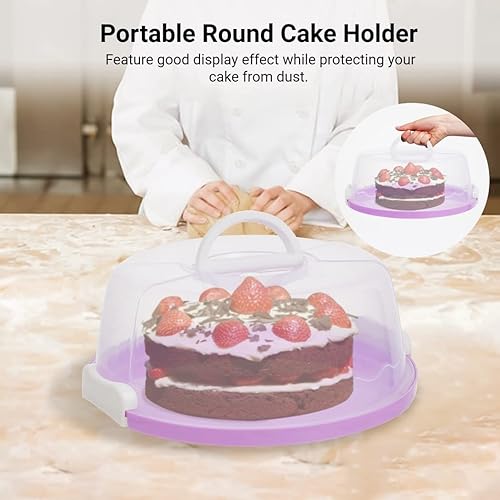 Miniatura 5 de Outgeek Porta pasteles redondo grande, soporte multiusos para 10 pasteles, caja de almacenamiento portátil para cupcakes con mango plegable,