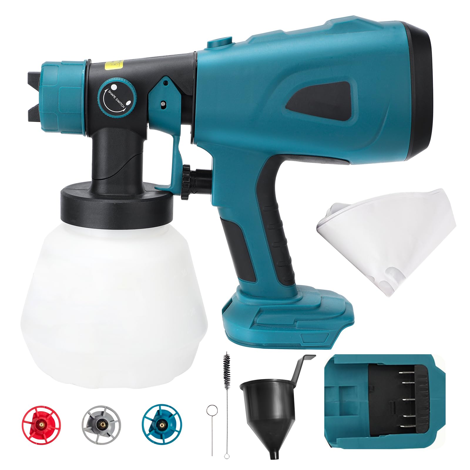 Pulverizador de pintura inalámbrico compatible con batería Bosch de 18 V, pistola de pintura eléctrica de mano HVLP sin escobillas con 4 boquillas, 3 métodos de pulverización para vallas