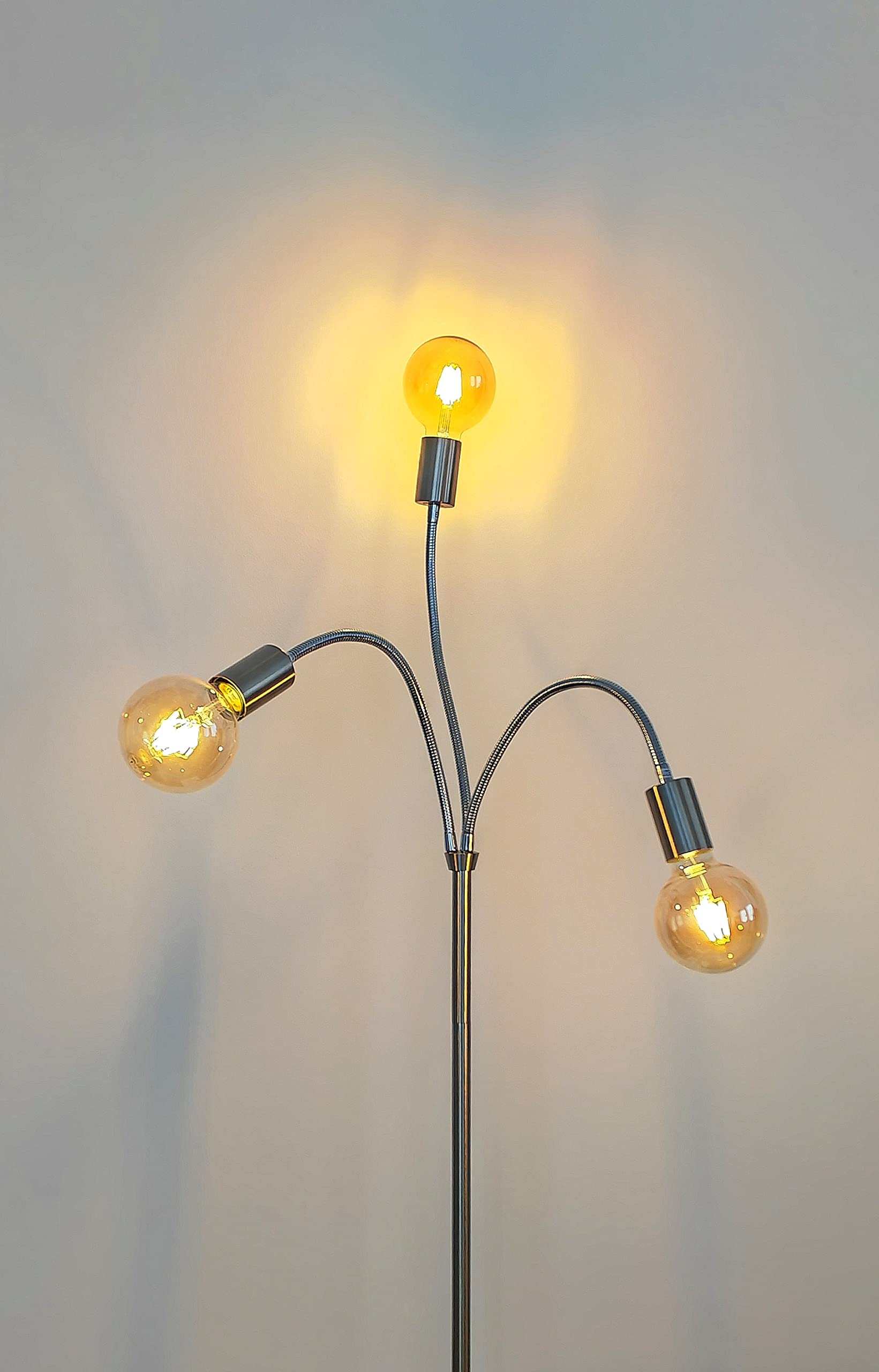 Trango 3-flg 1531-SD Stehlampe *EARTH* in Edelstahl-Optik inkl. 3x 4W 3-Stufen dimmbar E27 LED Leuchtmittel 2500K Gold-warmweiß ca. H1550mm 3 Lampenarmen schwenkbar Stehleuchte, Bürolampe, Standlampe