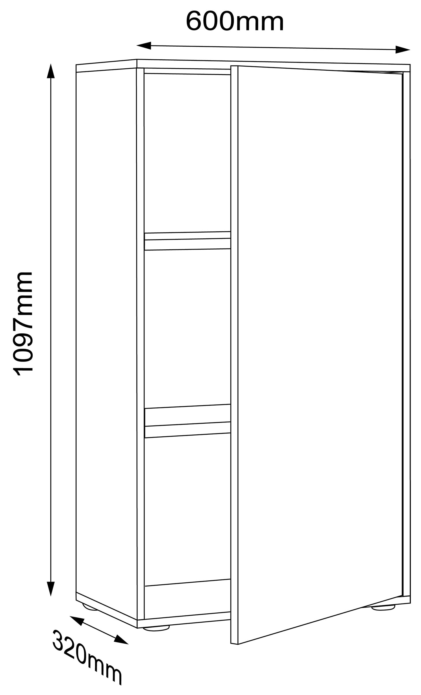 VCM Holz Büroschrank Ordner Aktenschrank Büromöbel Schrank Salia 3-Fach Breite 60 cm Drehtüren