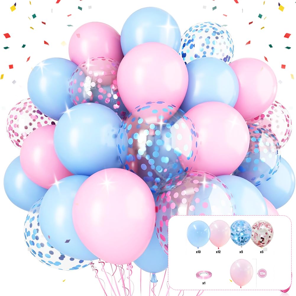 Pink Blue Balloons, 35 Pcs Pastel Pink Blue Confetti Balloons, for Gender Reveal, Baby Shower, Birthday, Wedding & Engagement Parties, Boy Girl Birthday Baby Shower Anniversary Engagement Party Deco