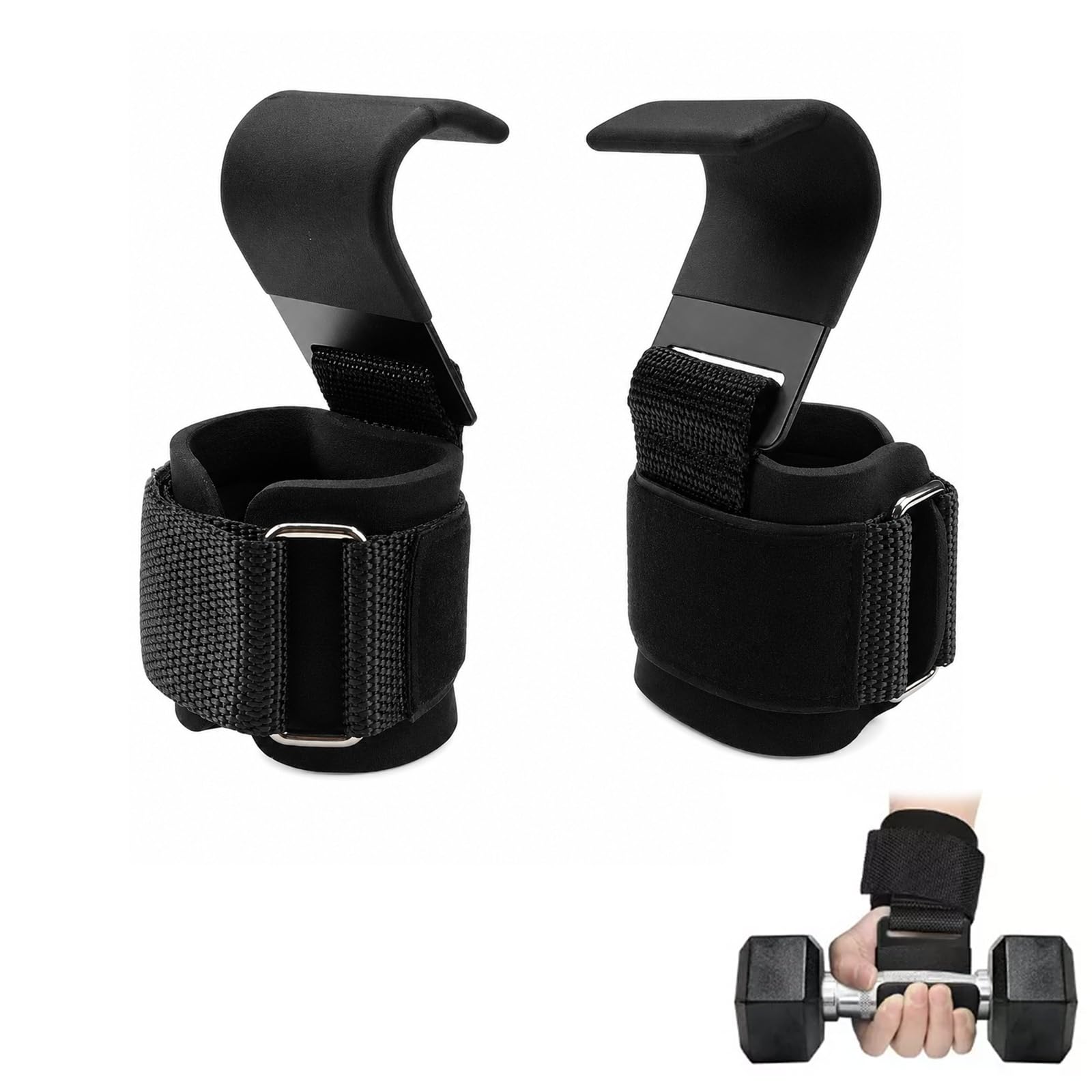 2 PCS Lifting Hooks with Deadlift Straps, Non Slip Weight Lifting Hooks