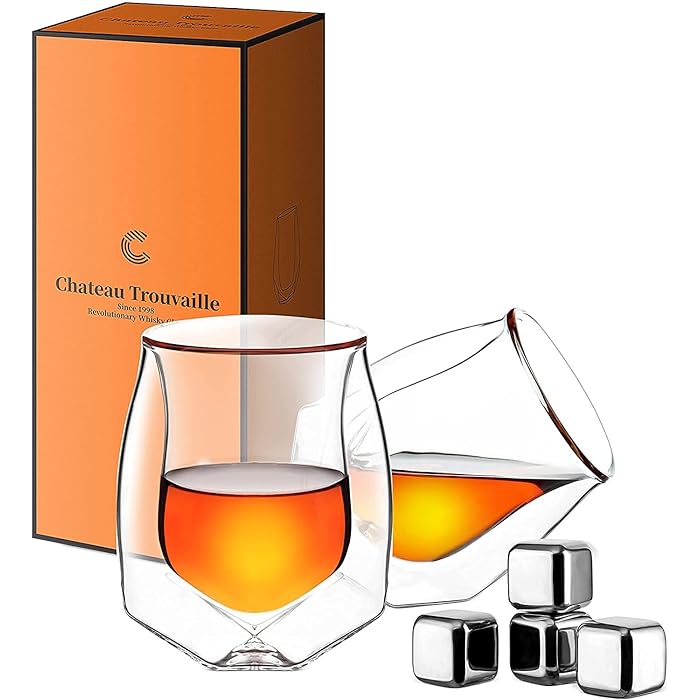 Buy Whiskey Glasses Set of 2 With Whiskey Stones,Hand Blown Double