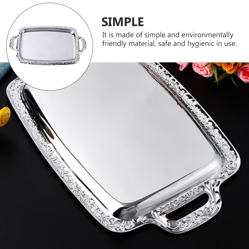 Alipis Plateau à Bijoux Rectangulaire En Acier Inoxydable - Plateau De Service Rectangulaire En Acier Inoxydable De Style Européen Pour Café, Thé, Boissons, Collations, Fruits Et Desserts, Petits