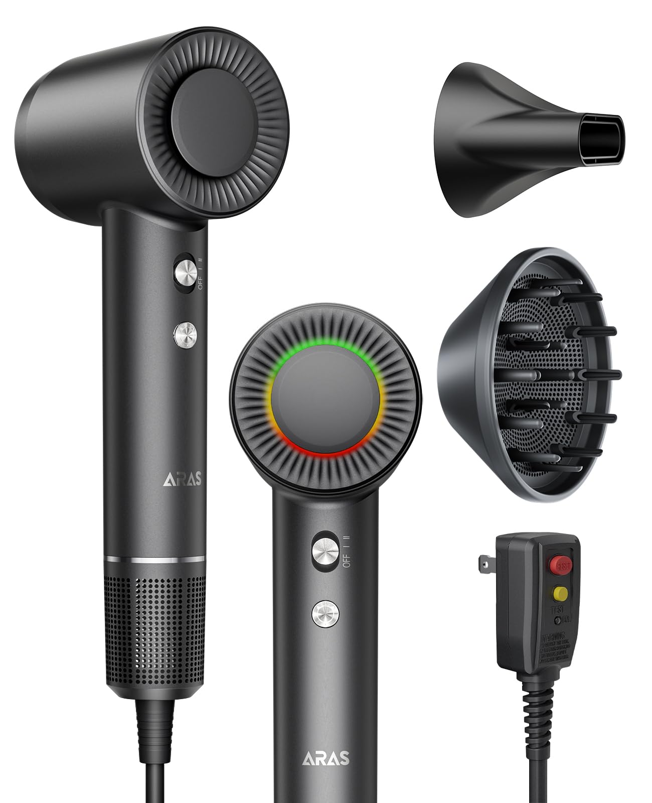 Hair Dryer, Negative Ionic Blow Dryer with 160000 RPM Professional High-Speed Blow Dryer, Brushless Motor for Fast Drying, Low Noise Thermo-Control Hairdryer with Magnetic Nozzle (Black)