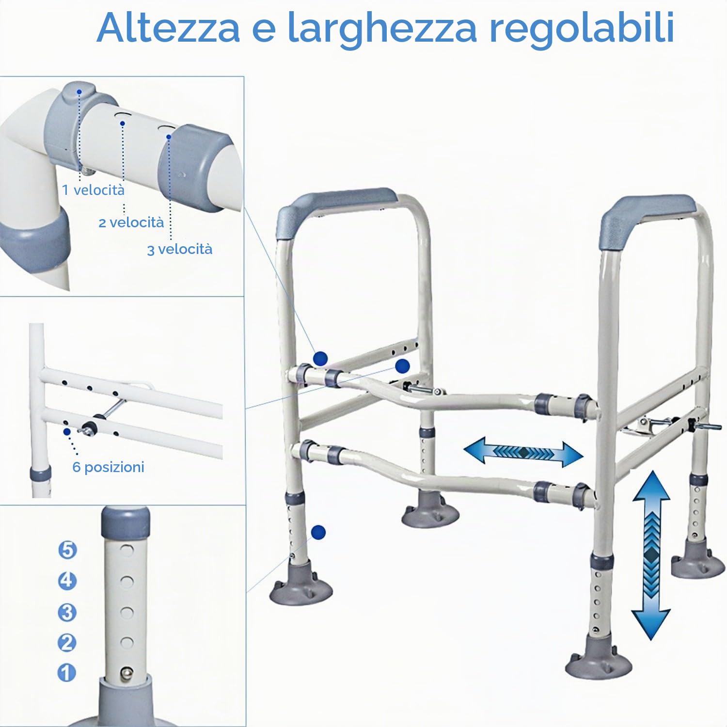 Supporti di sicurezza per WC | Supporto wc per anziani Regolabile in Altezza 63-74cm con Maniglie Antiscivolo - wc per disabili con Capacità di Carico 150kg