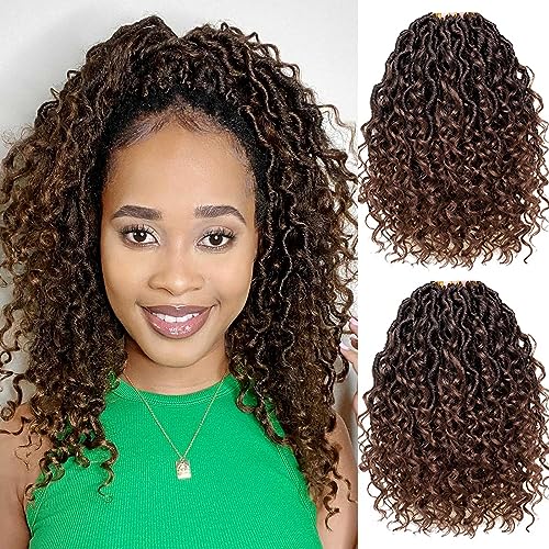 Xtrend 10Inch 8 Packs River Faux Locs Crochet Hair With Curly Hair In Middle And Ends 14Strands/pack Pre-Looped Crochet Braids Messy Bohemian Fuax Locs Hair Extensions T30#