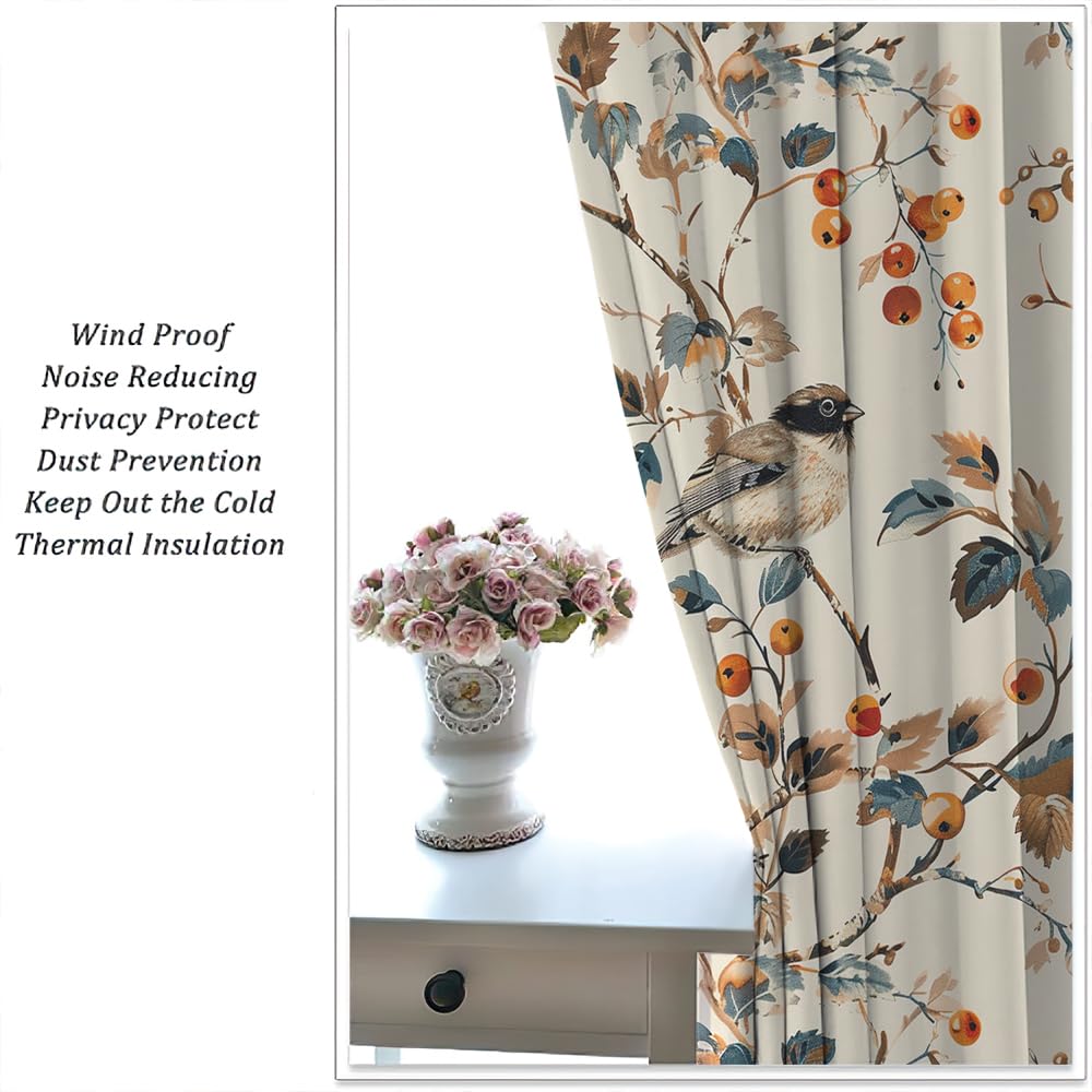 Rideaux occultants à isolation thermique avec passe-tringle pour chambre à coucher, fleurs naturelles, arbres, faune sauvage, rideaux de fenêtre occultants avec passe-tringle pour chambre à