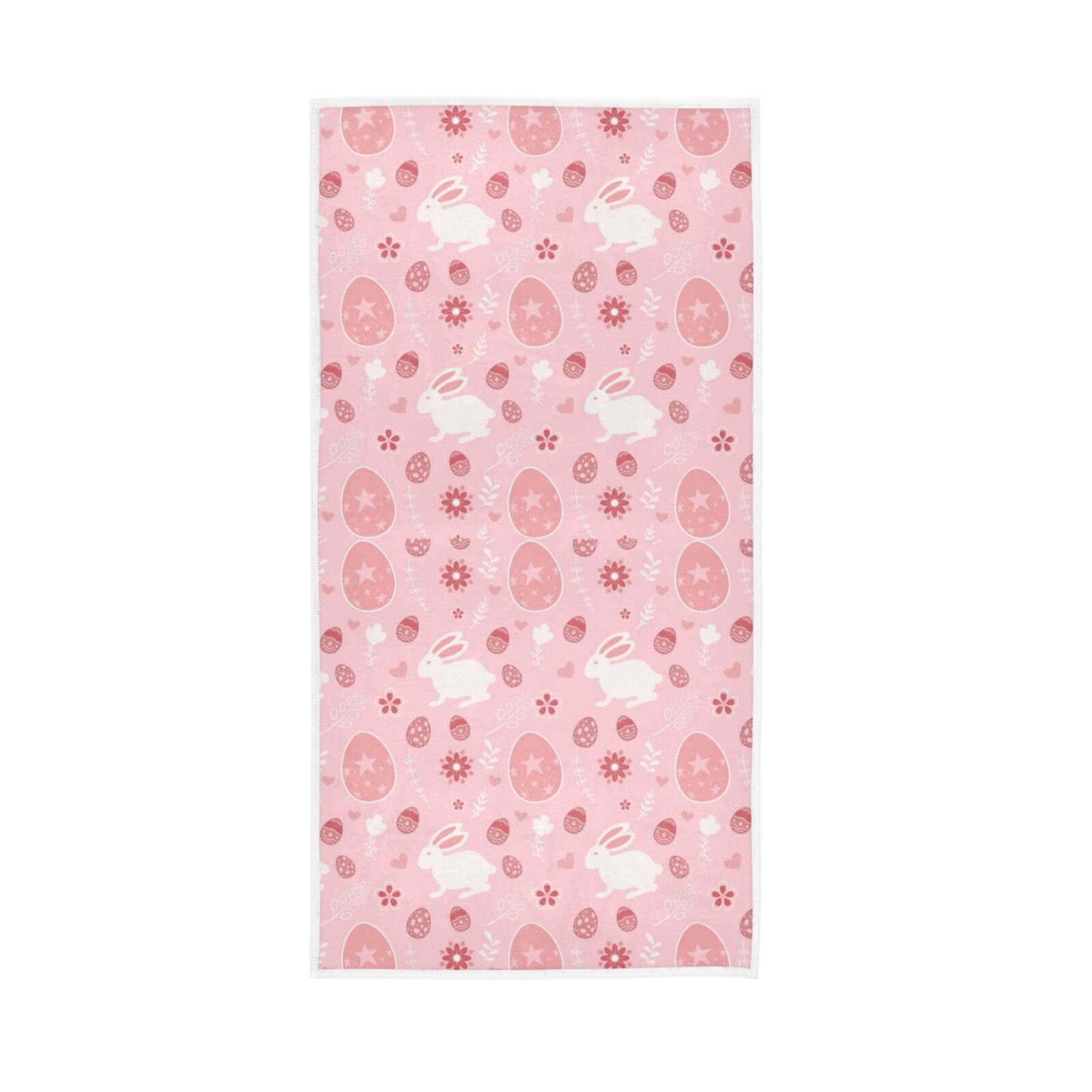 LSRCPD Easter Day Seamless White Bunnies Rabbits Eggs in Pink Style Soft Hand Bath Towel 30" x 15" Thin Fast Drying Absorbent Soft Towels for Kitchen Gym Spa Hotel Beach