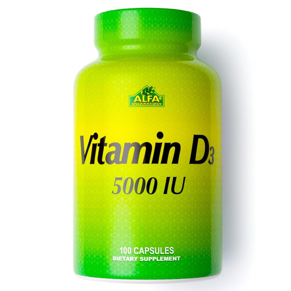 Alfa Vitamins Vitamin D3 5000 IU - Immune Boost - Healthy Joints & Bones - 100 Capsules
