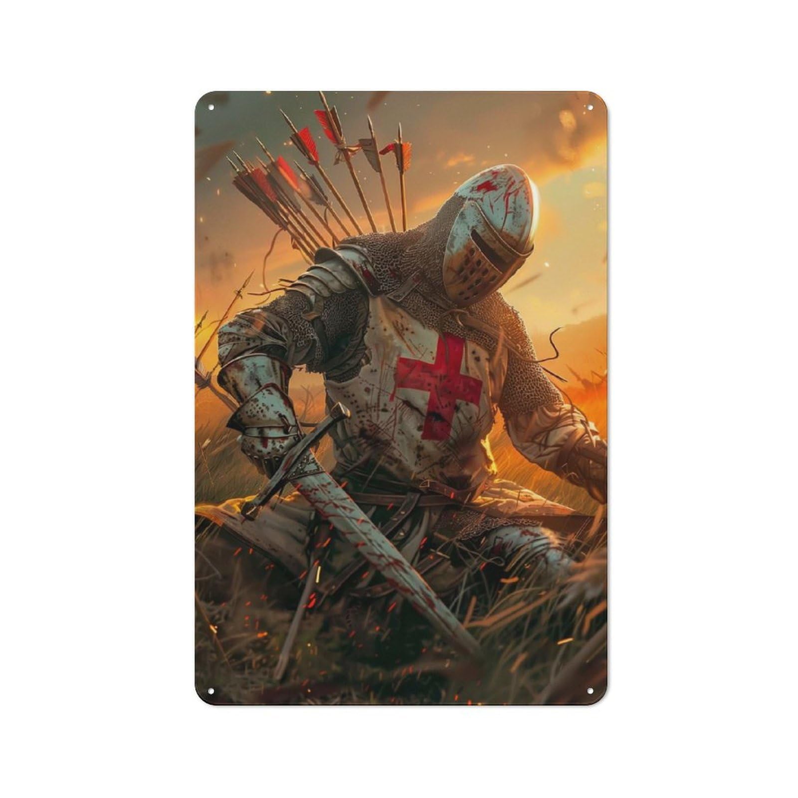 Junmoney The Fallen Crusader Office Metal Sign With Design 30X20cm, Classic Studio Wall Plaque For Home Office, Reading Corner Or Bedroom