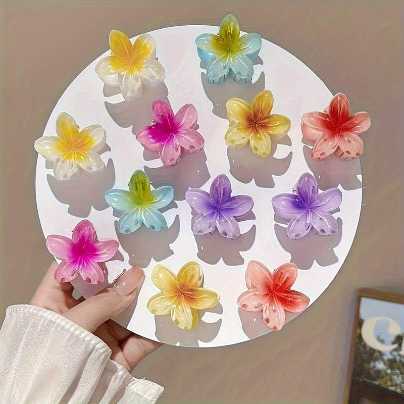 Image of Cerrito 6 Pcs Colorful Flower Small Hair Claw Clips for Women & Girls, Gradient Lily Design, Strong Hold, Lightweight, Cute & Stylish Hair Accessories for Daily Use, Travel, Gifting, Multicolor