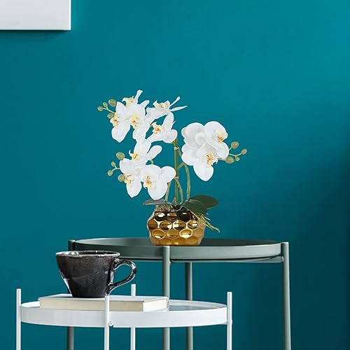 Miniatura 5 de Ziwon Flores y Plantas de Orquídeas Artificiales Plantadas en Maceta de Cerámica, Orquídeas Phalaenopsis Blancas Falsas para Centro de Mesa, Arreglo