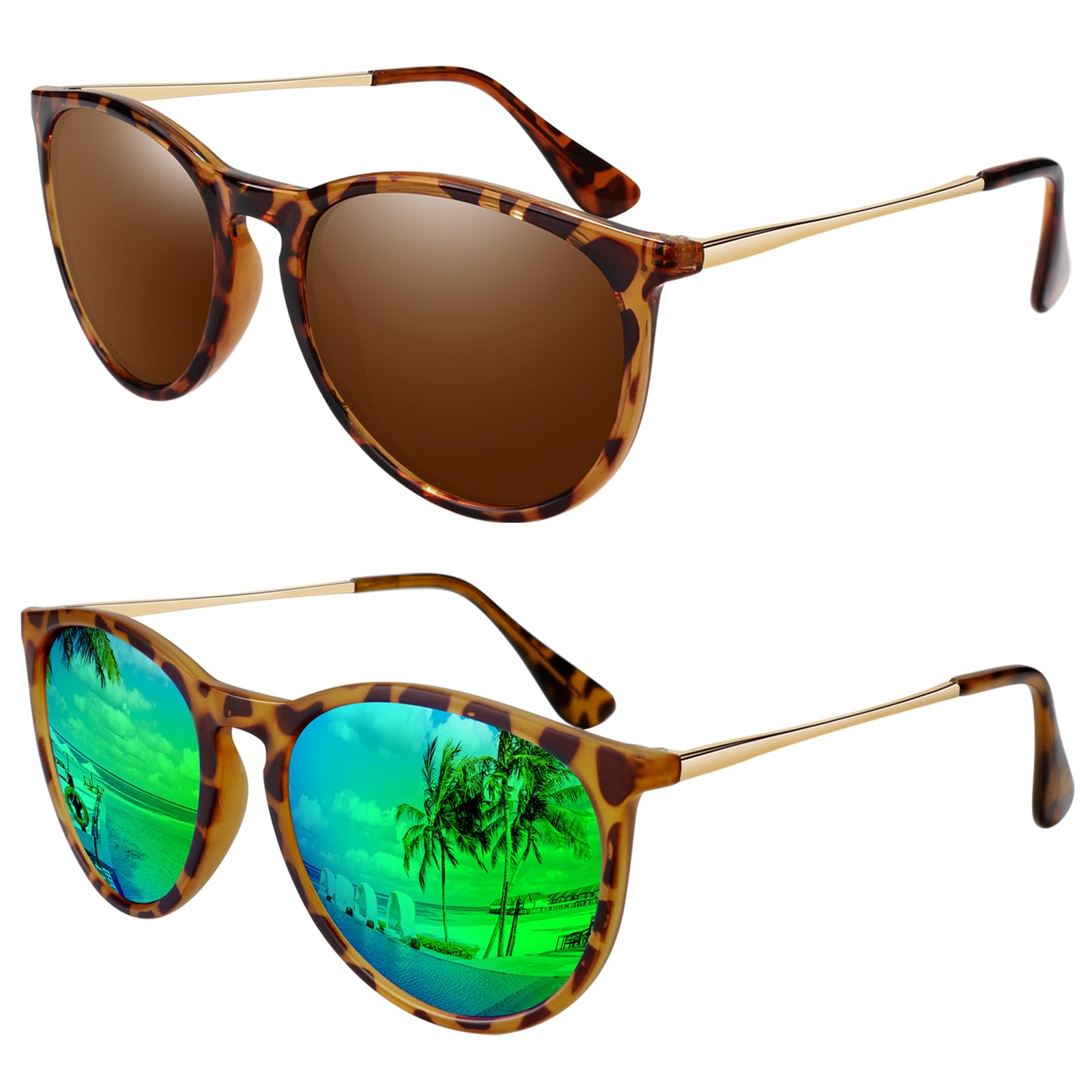 LINVO Sonnenbrille Damen Polarisiert Retro Runde Vintage Designer Stil UV400 Schutz