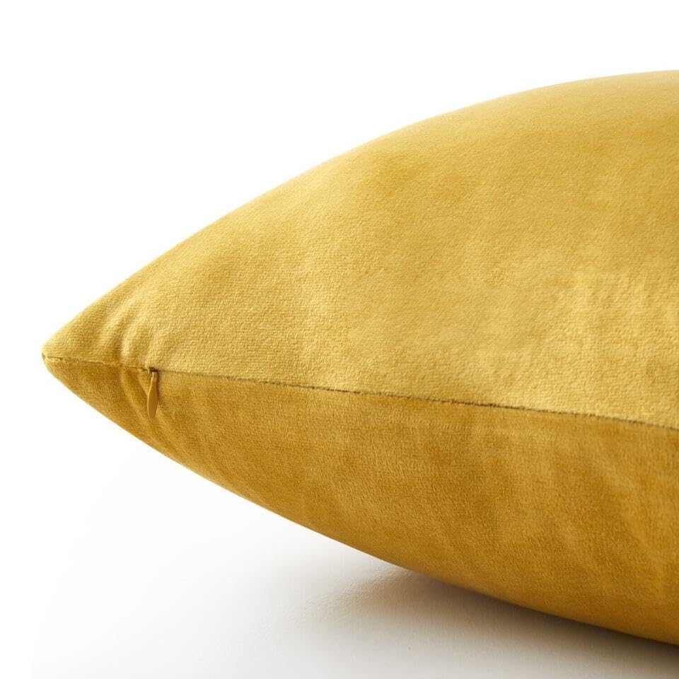 Seechoo Velvet Cushion Covers, Set of 2, 45cm x 45cm, 18x18 Inch, 17 Colours, Extra Soft Plush, Decorative, Invisible Zipper (Mustard) - Image 4