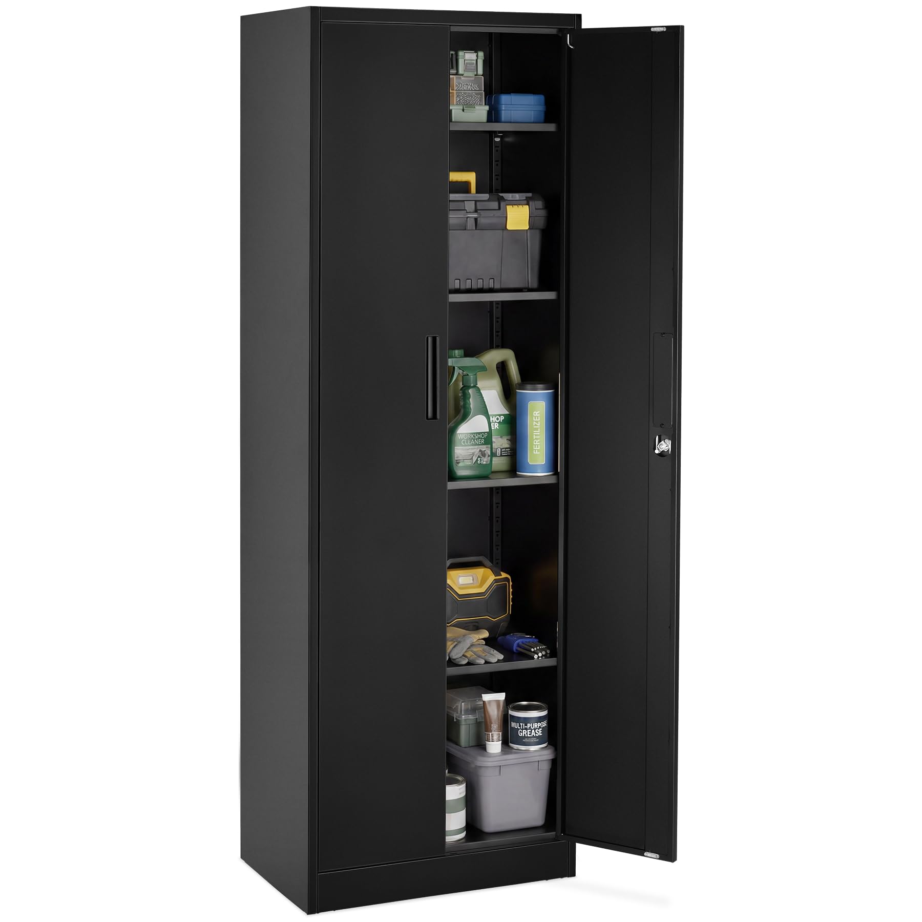 TecTake® Aktenschrank, 60 x 40 x 180,5 cm, mit Magnetverschluss und 4 verstellbare Böden, abschließbar,mit Kippschutz, höhenverstellbare Füße, pulverbeschichtet, inkl. Handschuhe für Aufbau - schwarz