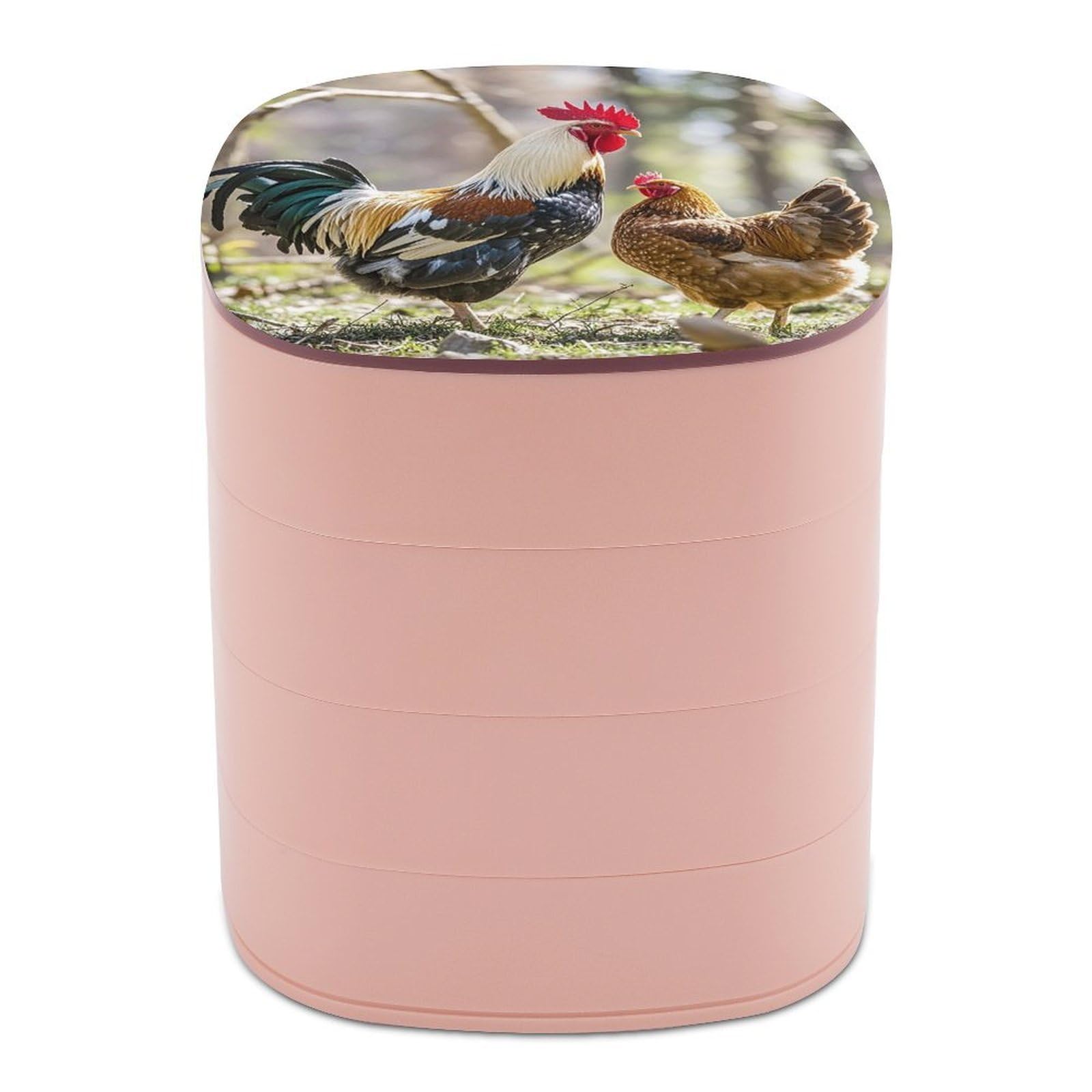 FekiLoot Rotating Rooster And Hen Jewelry Box Large Capacity Jewelry Organizer with Mirror 4 Tier Hoop Ring And Earring Holder With Lid Small Travel Jewelry Case for Women