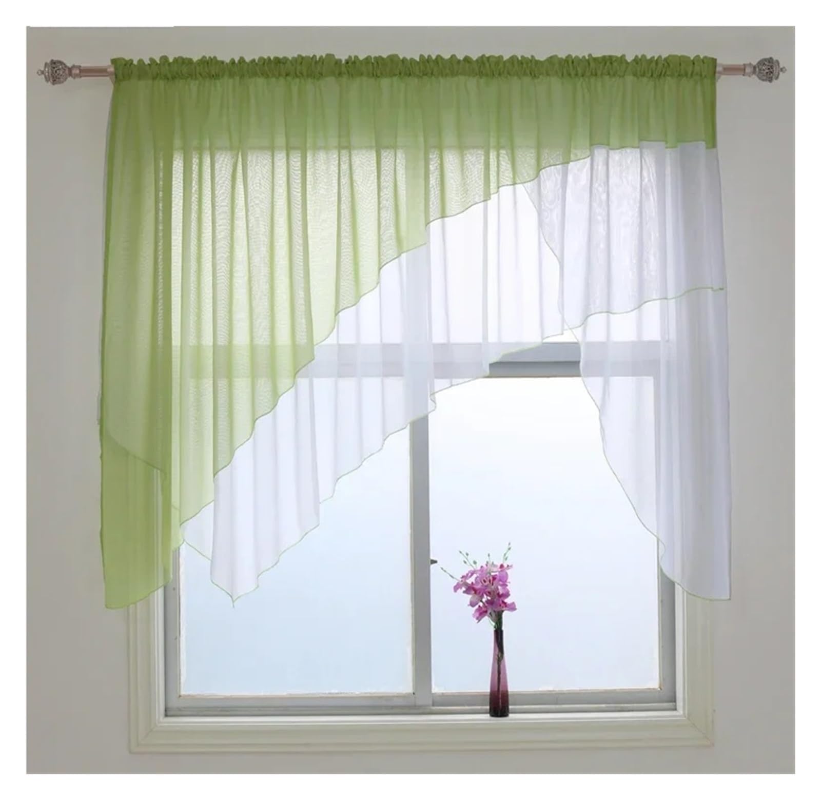 Bistrogardine Unregelmäßige abgeschrägte Kante Wohnzimmer Vorhänge Kurz Transparent Küche Balkon Fenster Vorhang 1 PCS(Orange,Narrow Pleated Tape_W250CM X H140CM)
