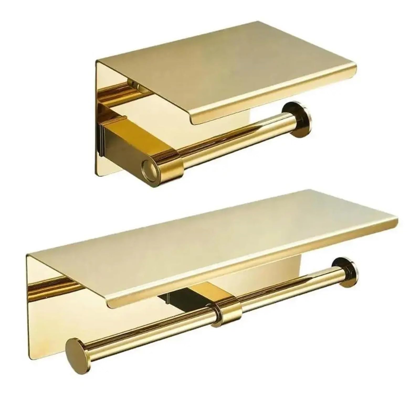 Porta carta igienica multifunzionale da 1 pz con dispenser doppio for fazzoletti montato a parete su ripiano, oro(Black single)