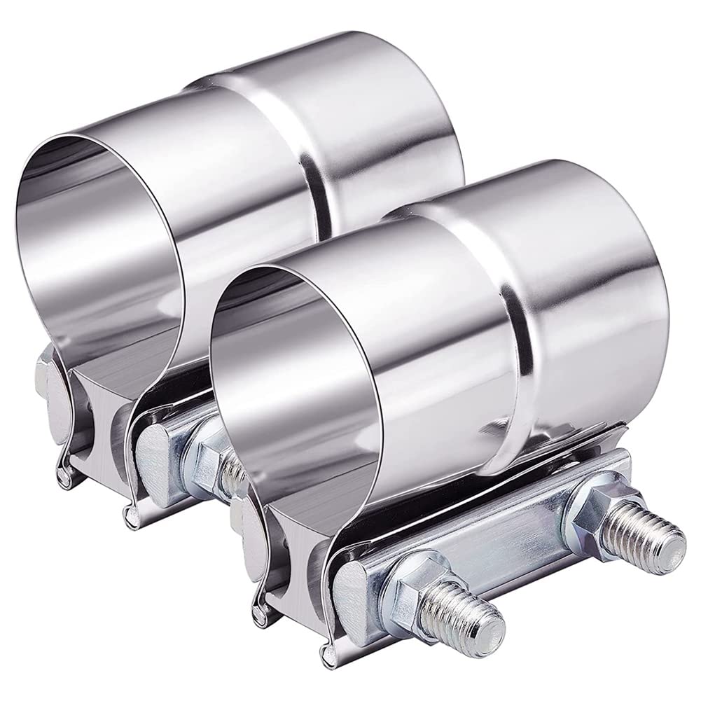 Littimoon Exhaust Clamp, Lap Joint Exhaust Band Clamp Sleeve Coupler Stainless Steel (2Pcs)