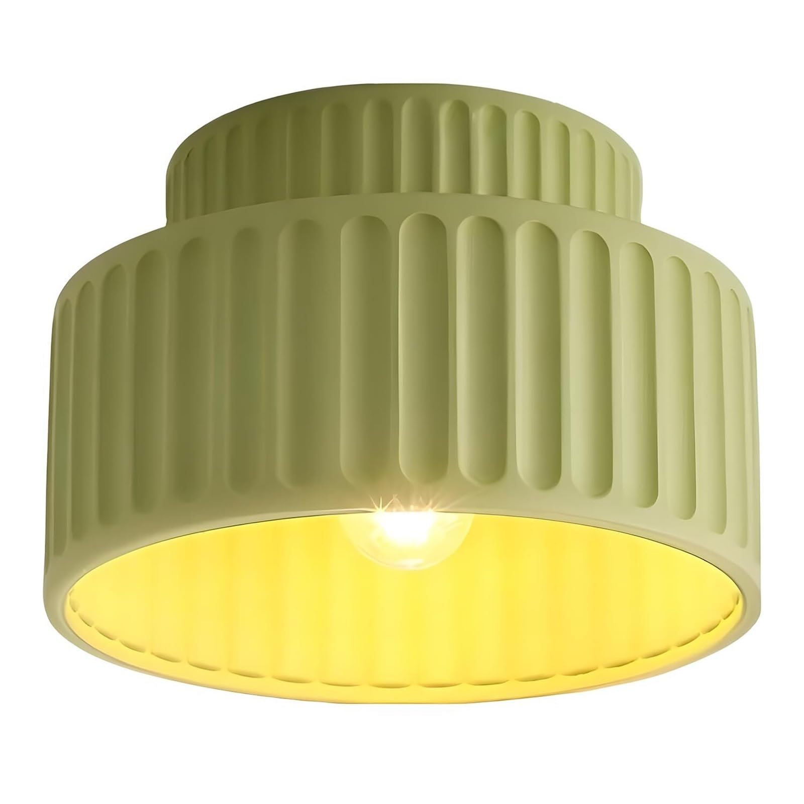 KHUKHU Mid Century Modern Semi Flush Mount Ceiling Light - Green Hallway Light Fixture - Nordic Resin - Vintage Round Close to Ceiling Lamp for Entryway, Hallway, Bathroom, Porch