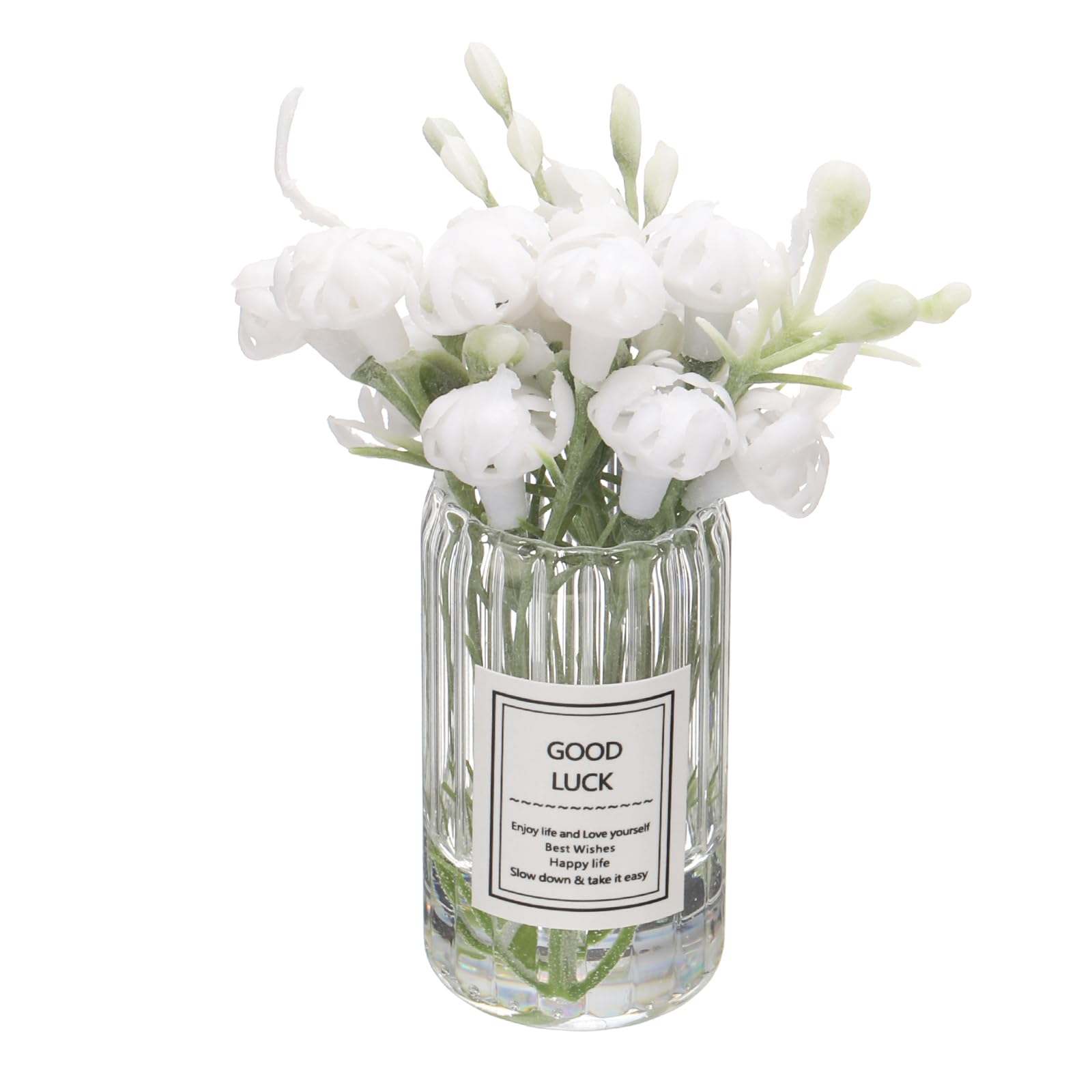 CoCud Mini Flowers Dollhouse in Vase, 2.76" Total Length, Silk Plastic Miniature Dollhouse Accessories with Tiny Jasmine White - (Applications: for Fairy Micro House Ornament) 1-Pieces