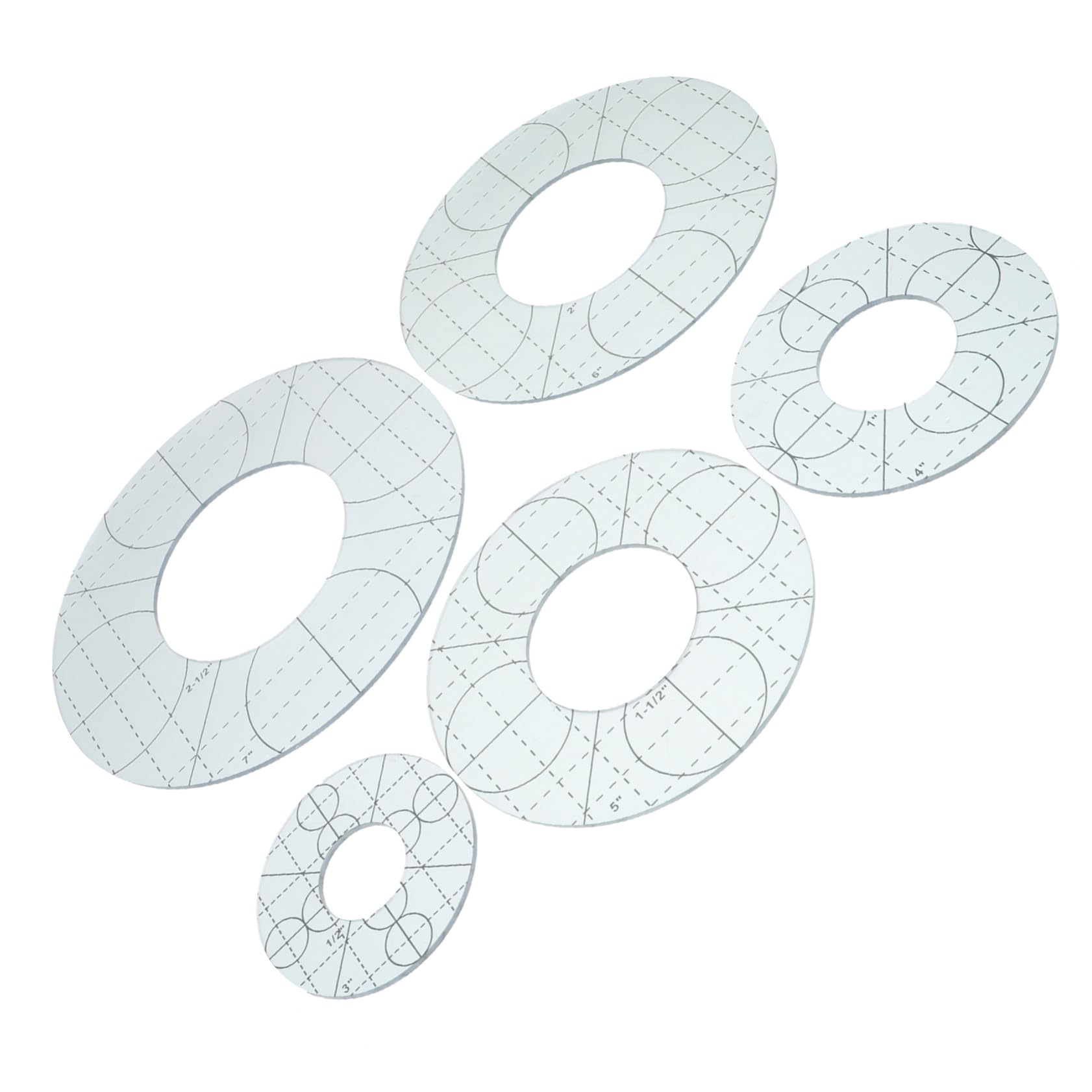 5 pezzi Righelli Patchwork in Plastica Antiscivolo per Cucito e Trapuntatura Template Circolari per Taglio Tessuti e Design Abbigliamento per Hobby e Professionisti