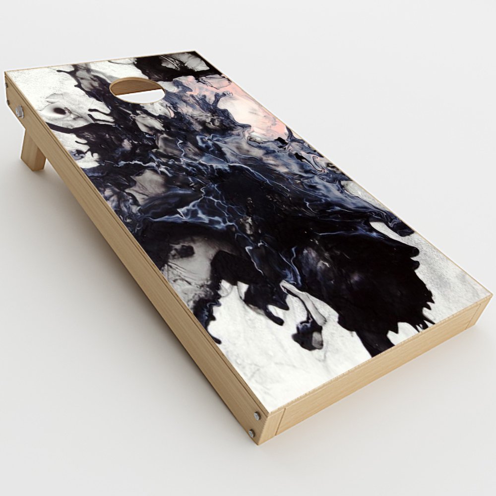 Skin Decal Vinyl Wrap for Cornhole Game Board Bag Toss (2xpcs.) Skins Stickers Cover/Black White Swirls Marble Granite