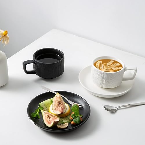 Miniatura 6 de Rock Texture - Juego de té de café de cerámica en relieve, espresso capuchino, taza y platillo de cerámica novedosa para amigos, mujeres, hombres,