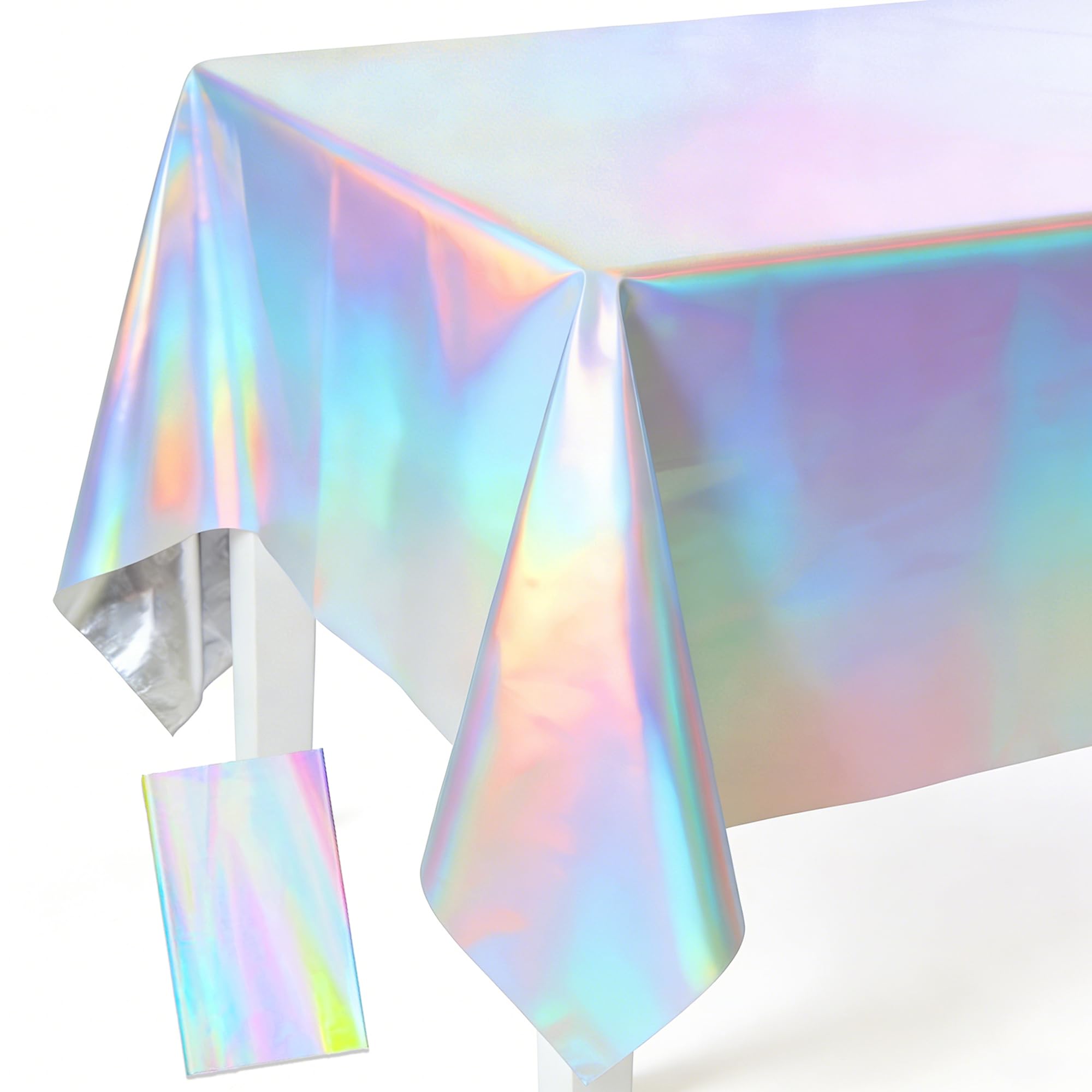GREATRIL Iridescent Holographic Party Tablecloth Disposable Table Cloths Plastic Rectangle Tablecover for Neon/Disco/Mermaid/Under Sea/Ocean/Frozen/Teen Birthday Party Decorations - 54"x108"