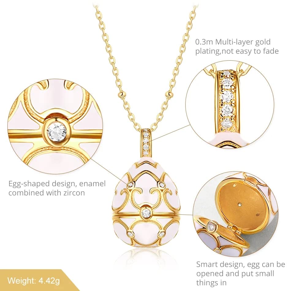 Emaille Medaillon 925 Sterling Silber Anhänger weiß rote Halskette für Frauen 750 -mm -Schmuck