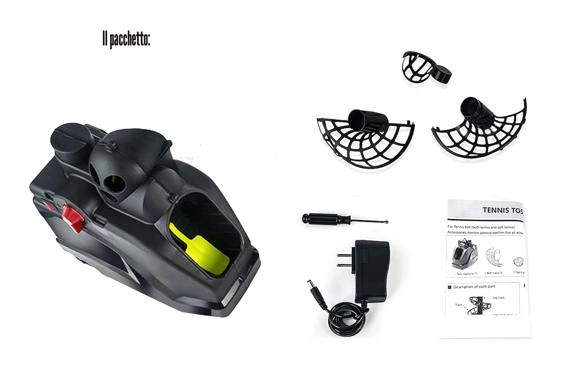 Macchina Da Tennis Trainer(Può contenere 10 Palline) Tennis Allenamento Da Solo per l'autoallenamento, Principianti/Bambini/Allenatore/Casa/Campo/Garage/Ufficio,AC e Batteria&Cavo USB