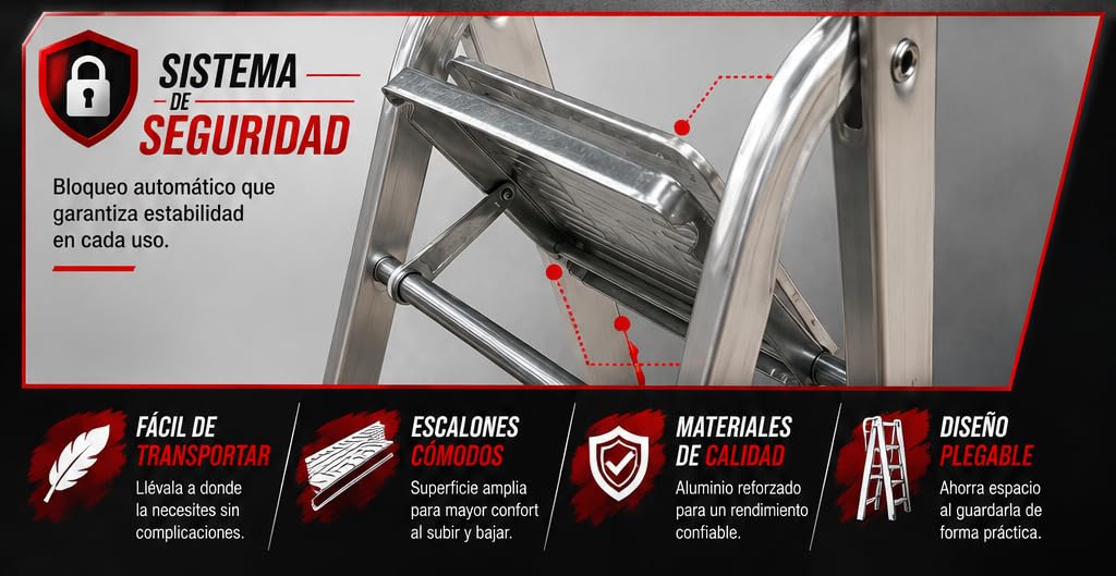 Escalera de Tijera Plegable, Escalera de Aluminio, Multiusos, Antideslizante, Ligera y Resistente, Escalera Doméstica, Fácil Transporte (4 peldaños)