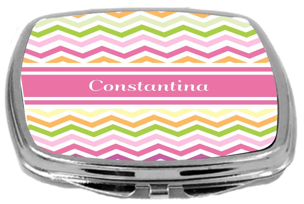 Rikki Knight Pink Chevron Name Design Compact Mirror, Constantina, 3 Ounce
