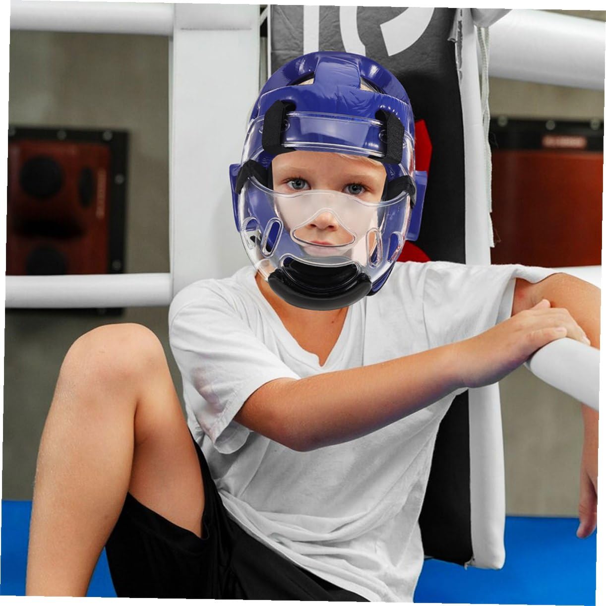 Casco Protettivo per Karate Ragazzi Blu, Leggero e Regolabile | Imbottitura in Schiuma ad Alta Densità, Adatto a Sparring e Allenamento, Protezione Facciale per Giovani