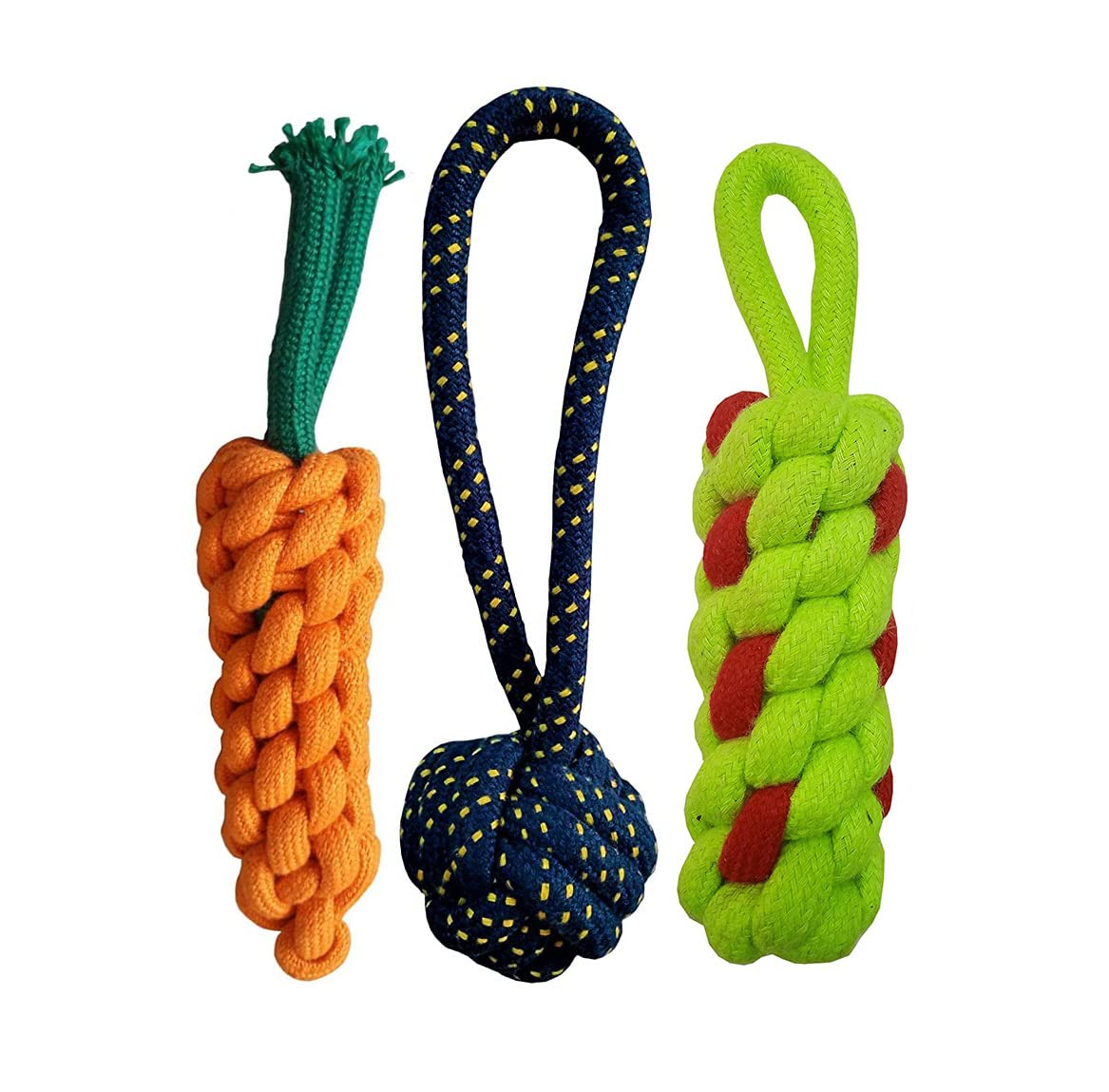 Pet Needs Combo of 3 Durable Pet Teeth Cleaning Chewing Biting Knotted Cotton Rope Carrot Vegetable Tug Toys for Small Puppy-Black Multi Color (B0BHYMHCDX) Amazon Price History, Amazon Price Tracker
