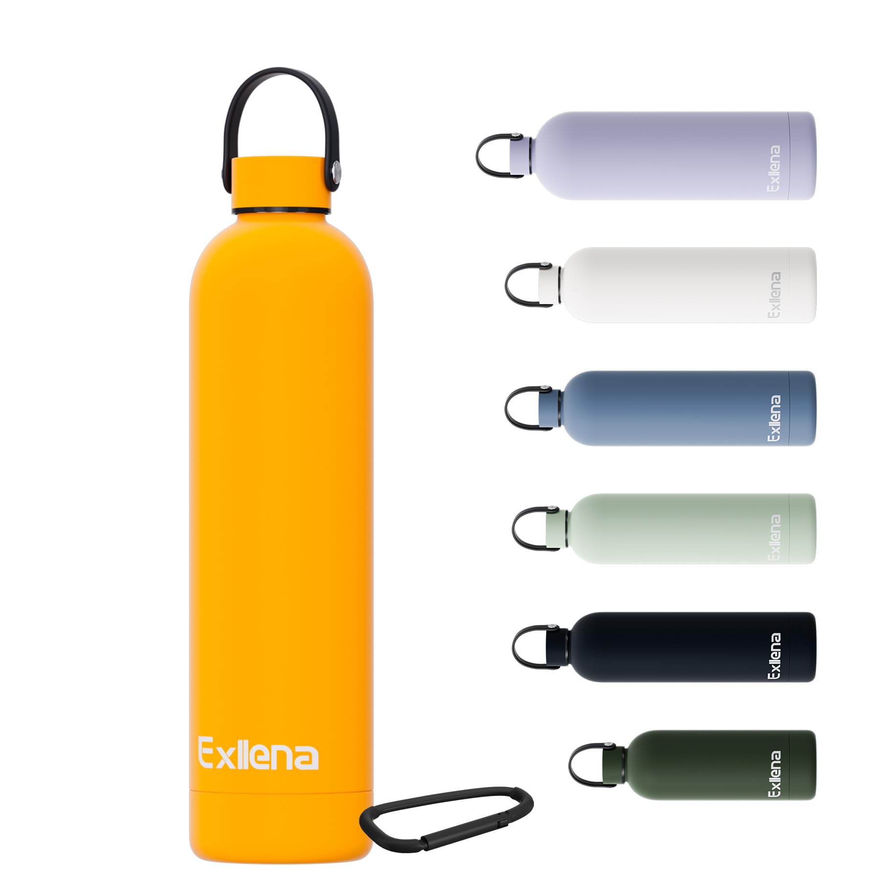 Exllena Borraccia Termica 750 ml con Maniglia e Moschettone - Bottiglia Termica 750ml Mantenere Calore/Freddo - Senza BPA - 100% A Tenuta Stagna per Escursioni, Campeggio, Viaggi...(Mango)