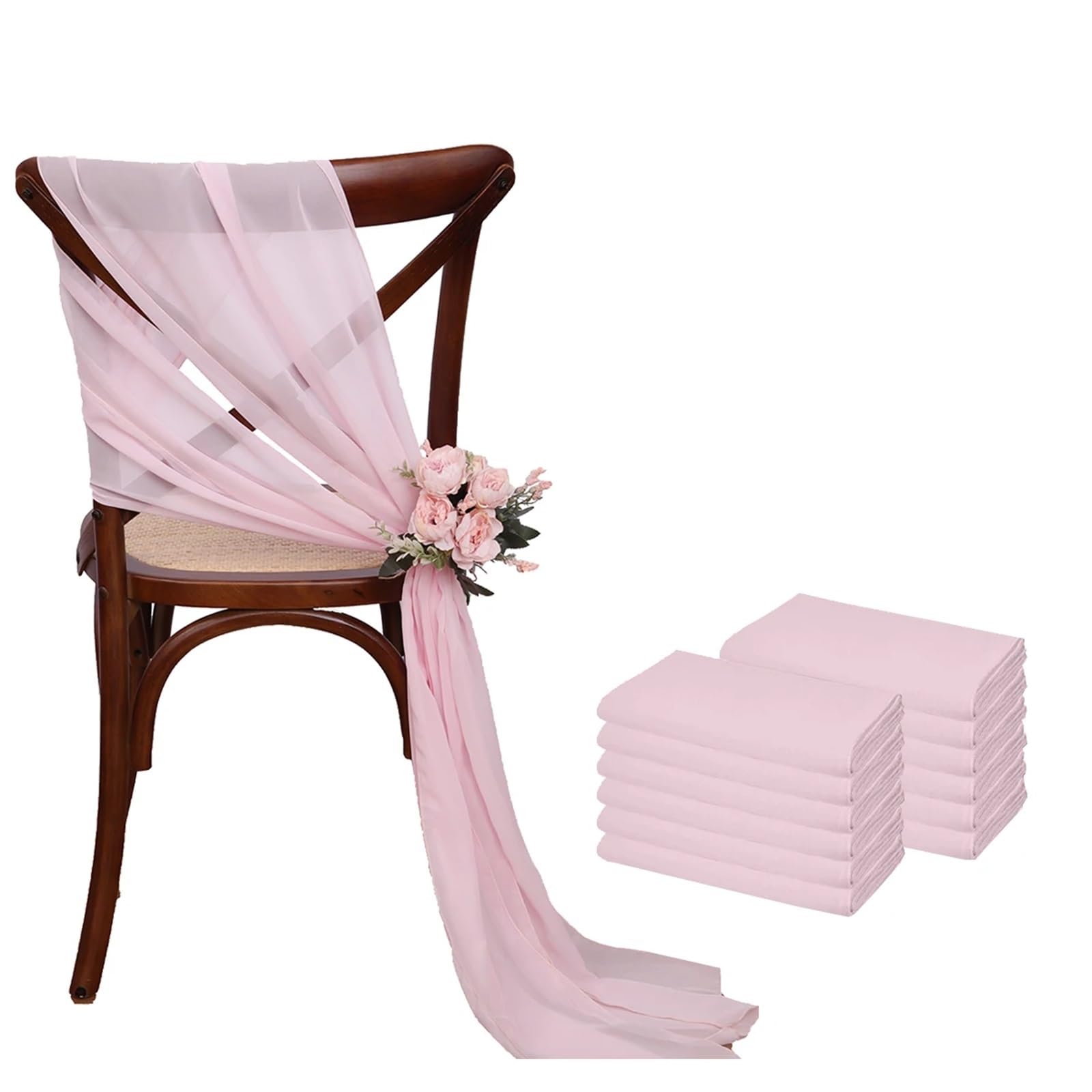 RRYPBOVG Chair Ribbon 17x275cm Sage Green Chiffon Chair Sashes Wedding Covers Ribbon Party Aisle Decor(Light Pink,50PCS)